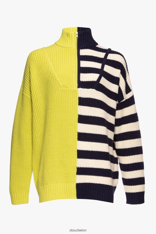 Frauen Hampton-Pullover Gelbgrüner zweifarbiger Streifen 466Z597 STAUD Kleidung