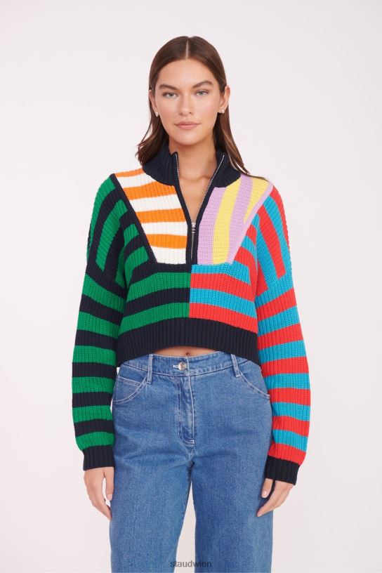 Frauen Kurzer Hampton-Pullover Cabana Stripe Multi 466Z575 STAUD Kleidung