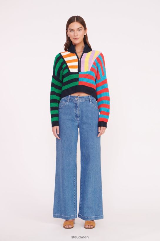 Frauen Kurzer Hampton-Pullover Cabana Stripe Multi 466Z575 STAUD Kleidung