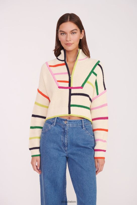 Frauen Kurzer Hampton-Pullover Creme-Regenbogen-Multi 466Z576 STAUD Kleidung
