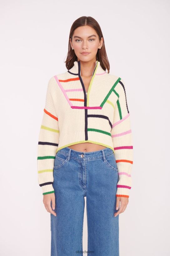 Frauen Kurzer Hampton-Pullover Creme-Regenbogen-Multi 466Z576 STAUD Kleidung