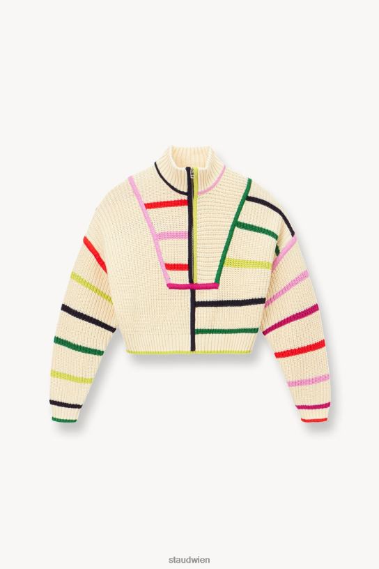 Frauen Kurzer Hampton-Pullover Creme-Regenbogen-Multi 466Z576 STAUD Kleidung