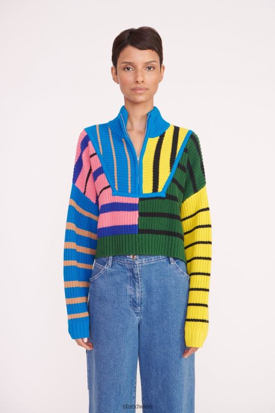 Frauen Kurzer Hampton-Pullover Formentera-Streifen 466Z577 STAUD Kleidung
