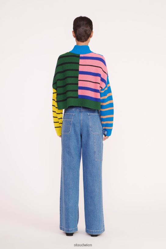 Frauen Kurzer Hampton-Pullover Formentera-Streifen 466Z577 STAUD Kleidung