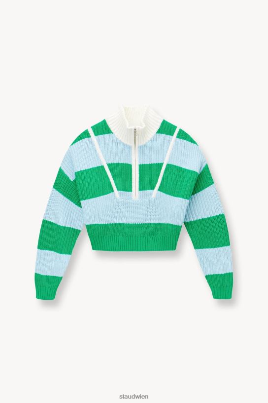 Frauen Kurzer Hampton-Pullover Gras flacher Rugby-Streifen 466Z578 STAUD Kleidung