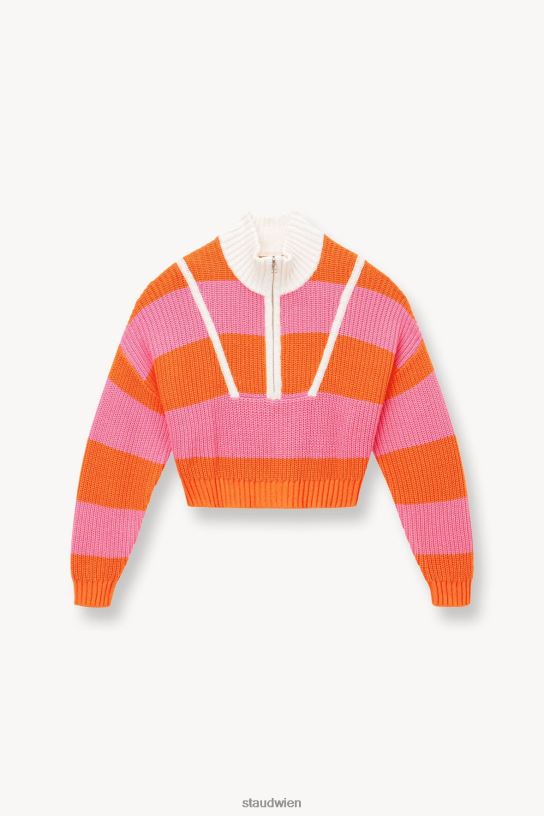 Frauen Kurzer Hampton-Pullover Papaya Plumeria Rugby-Streifen 466Z581 STAUD Kleidung