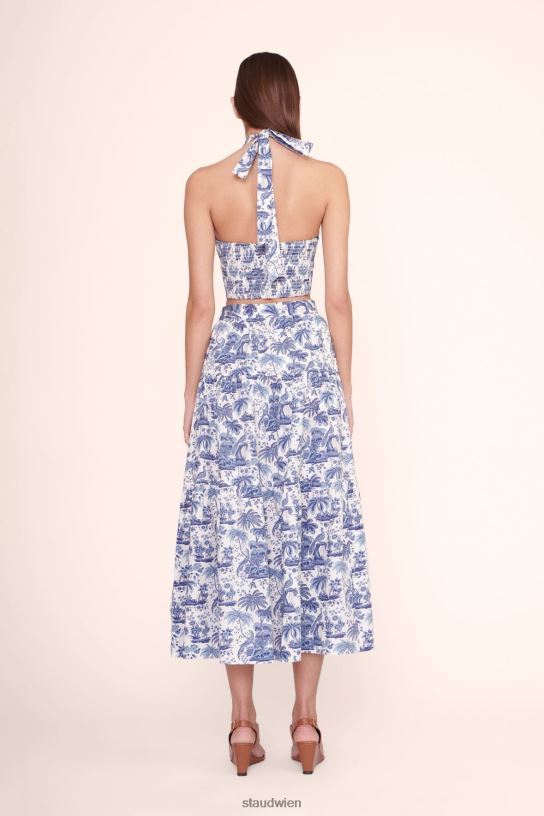 Frauen Gesmoktes Kai-Oberteil blaue Toile 466Z344 STAUD Kleidung