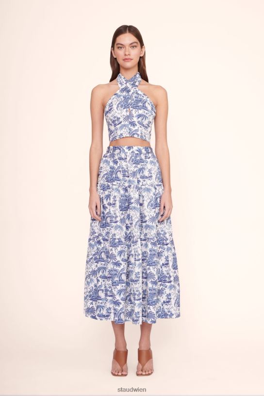 Frauen Gesmoktes Kai-Oberteil blaue Toile 466Z344 STAUD Kleidung