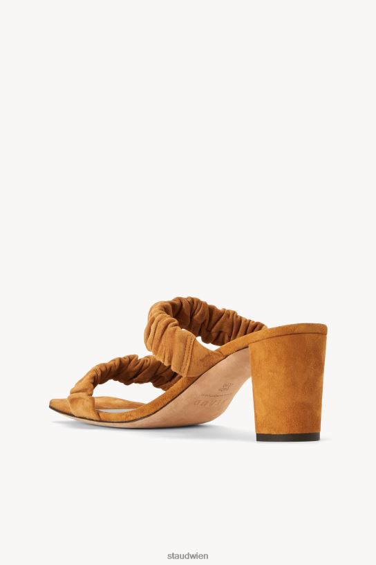 Frauen Frankie geraffte Sandale Cashew-Wildleder 466Z892 STAUD Schuhe