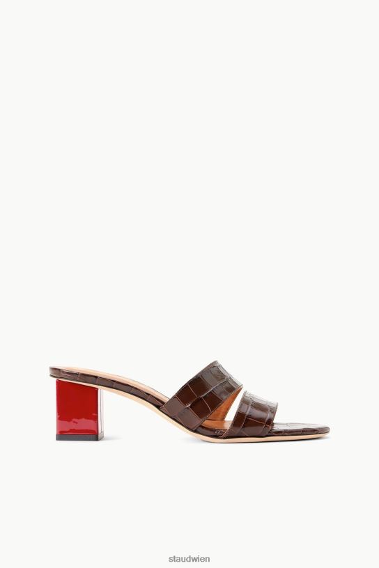 Frauen Jules Blockabsatz Espresso Ruby Espresso-Krokodil-geprägtes Rubin-Lack 466Z867 STAUD Schuhe