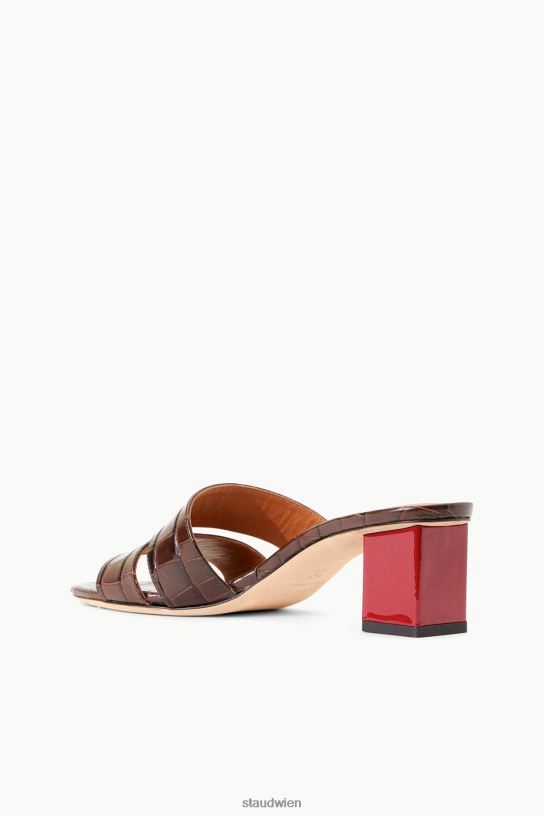 Frauen Jules Blockabsatz Espresso Ruby Espresso-Krokodil-geprägtes Rubin-Lack 466Z867 STAUD Schuhe