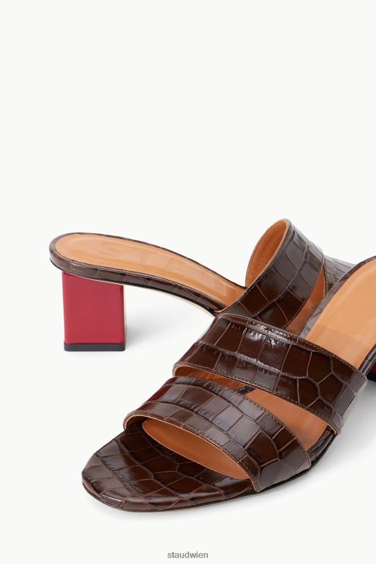Frauen Jules Blockabsatz Espresso Ruby Espresso-Krokodil-geprägtes Rubin-Lack 466Z867 STAUD Schuhe