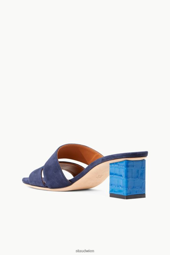 Frauen Jules-Blockabsatz Ink Wildleder inselblau mit Krokoprägung 466Z866 STAUD Schuhe